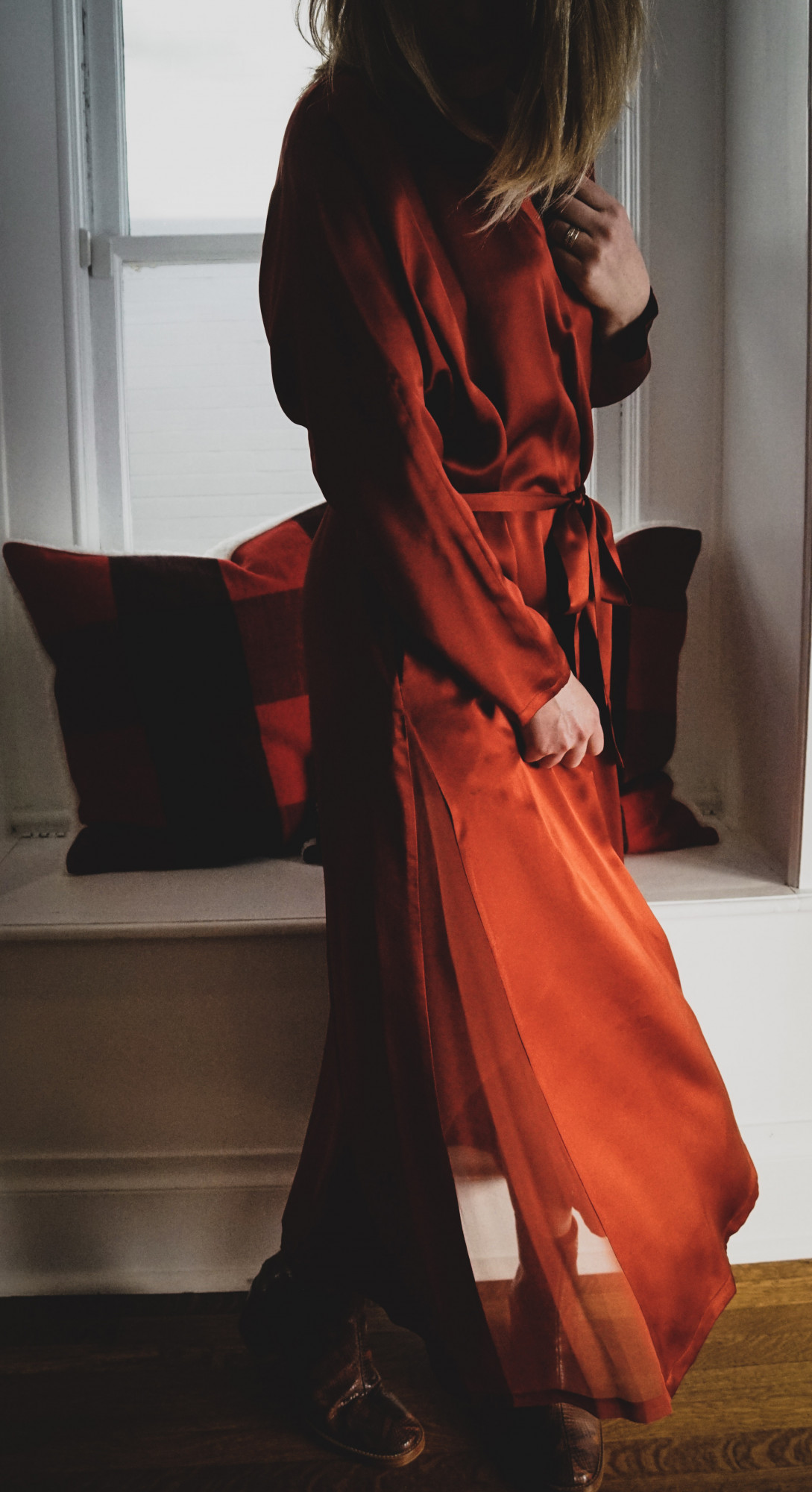 Datura Red Silk Dress and Miista Boots 
