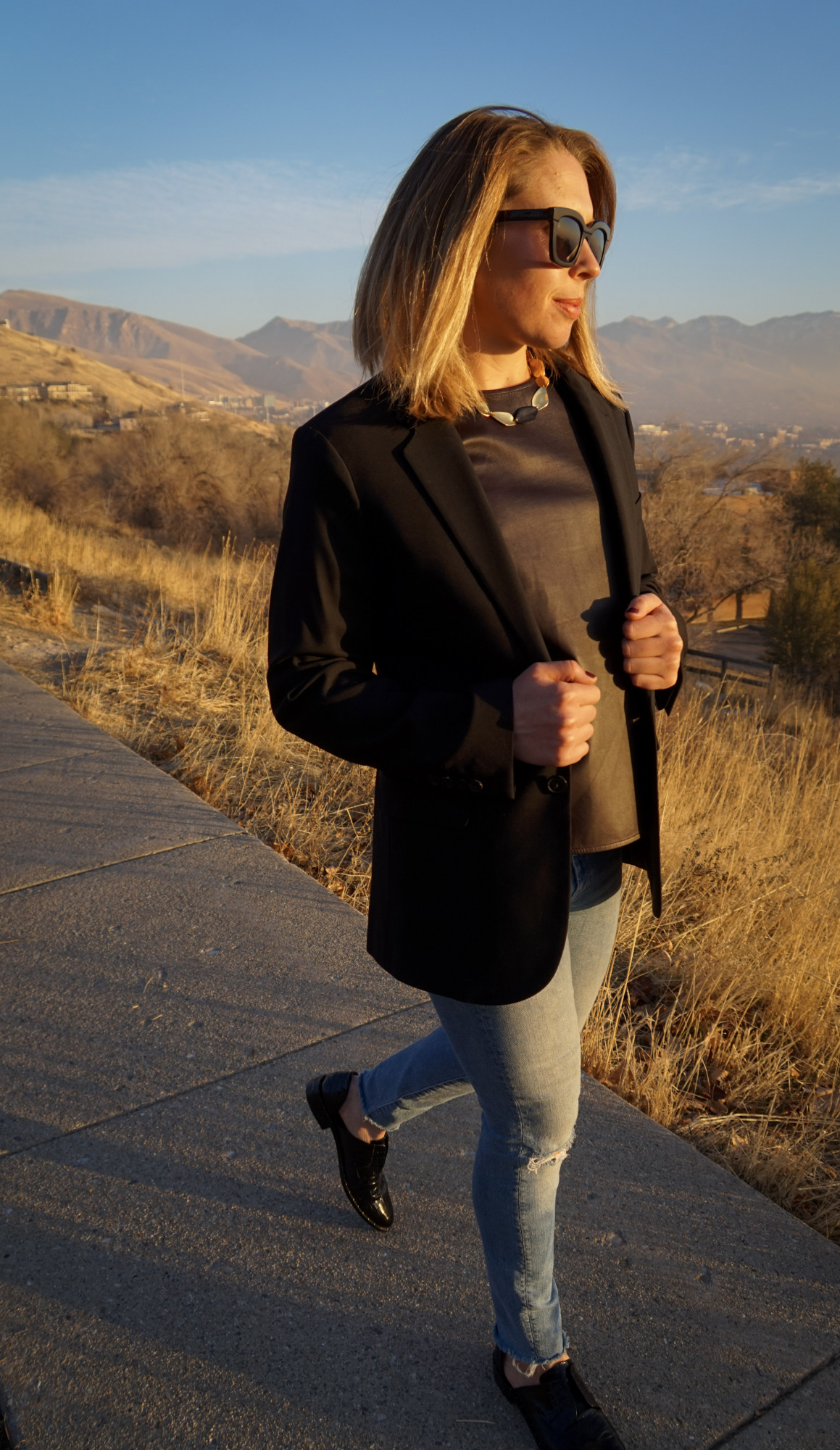 IRO Black Blazer and Vince leather shirt