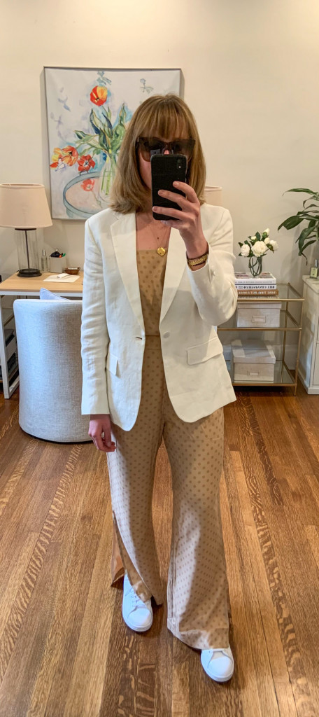 Billy Reid linen blazer and Elka Collective silk top and bottom 