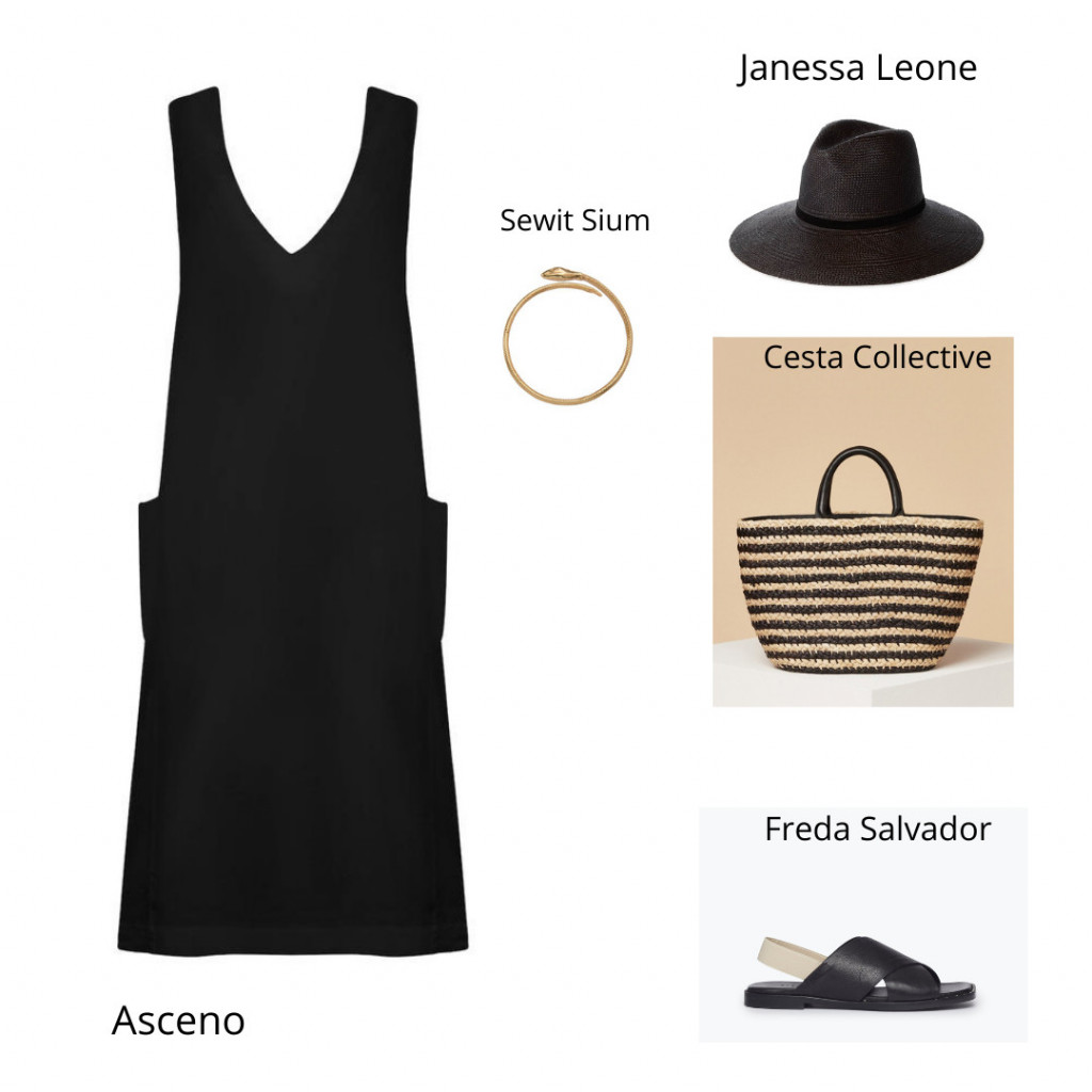 Asceno Seville Black Linen Dress and Janessa Leone Straw Hat