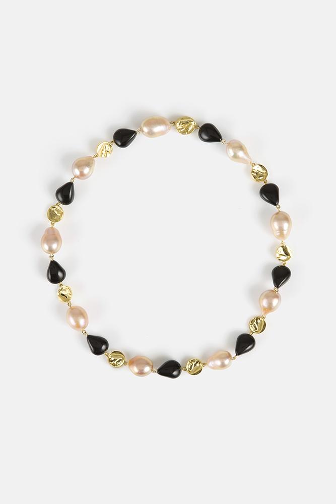 Ejing Zhang Barie Pearl Choker with pear, black onyx beads, and gold for Current Jewelry Obsessions