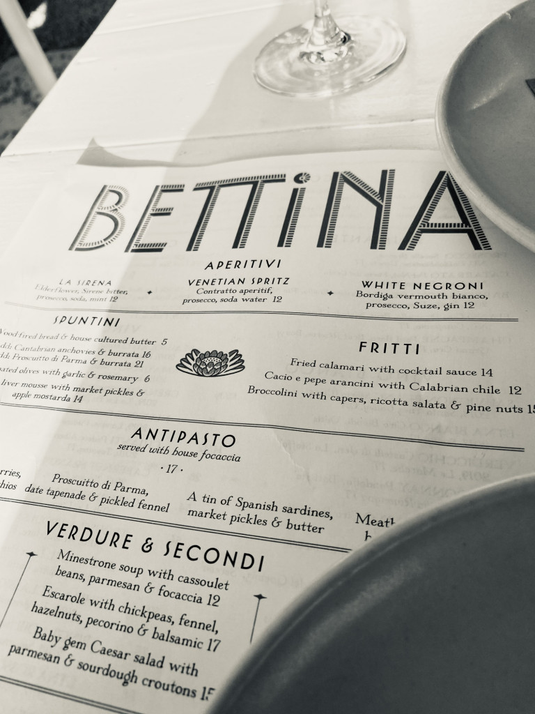 Bettina Restaurant Montecito menu on the table for Santa Barbara Travel Guide
