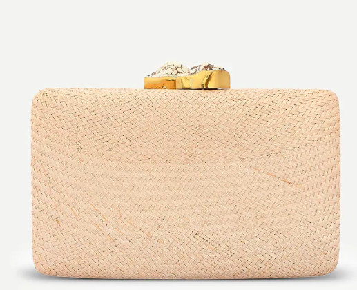 Kayu Jen Clutch with White Stone Straw bag for Spring