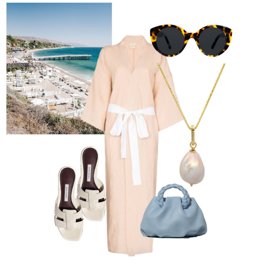 5 items in a collage for items to bring when you go to the beach