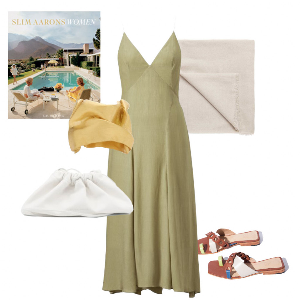 collage of women's clothes and accessories for Slim Aarons Inspired